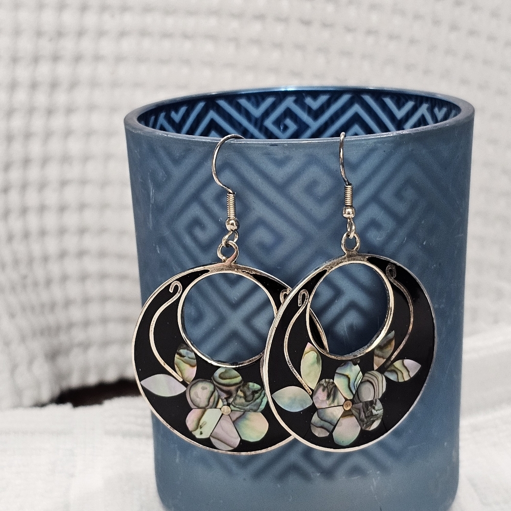 Alpaca Mexico Silver Abalone Vintage Drop Earrings - Picture 3 of 8